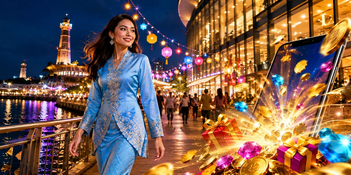 Woman in baju kurung playing squeen668 mobile casino table games
