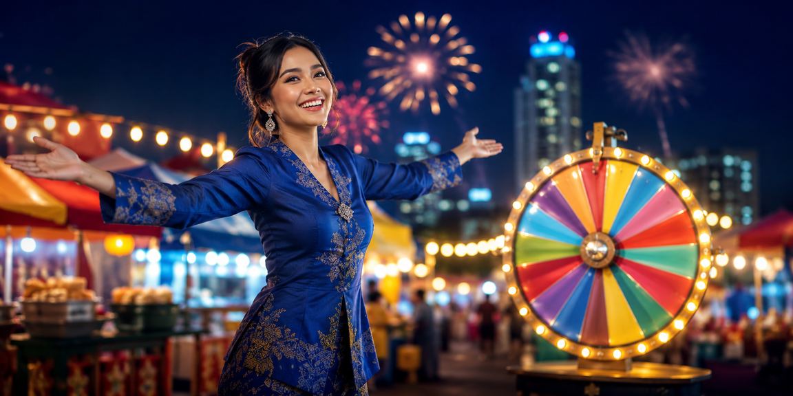 Woman in baju kurung joining a squeen668 online casino lucky draw in Seremban